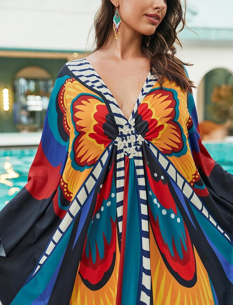 KECVOT Kaftan Dresses for Women Plus Size Batwing Sleeve Caftans Long Bathing Suit Cover Up Maxi Beach Dress Loungewear - Image 5